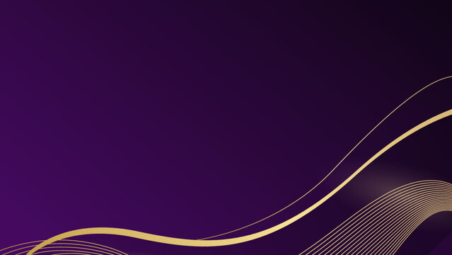 Luxury wave abstract purple metal background with golden light lines. Luxury style template design.