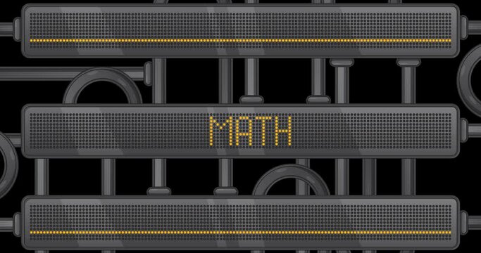Math text on a Digital Led Panel. Announcement Message with Light Equipment.