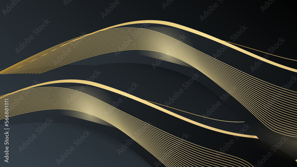 Wall mural Golden wave on black background , luxury modern concept. Vector Abstract shiny color gold wave design element with glitter effect on dark background. - Wall murals