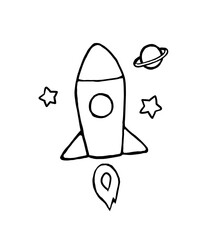 ロケットのかわいい手描き風イラスト