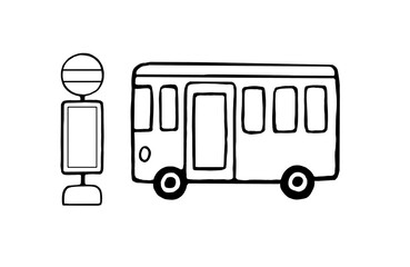 バスとバス停のシンプルかわいい塗り絵イラスト