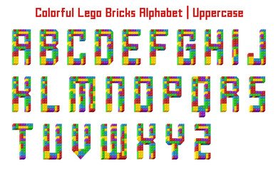 Colorful 3D bricks alphabet uppercase letters from A to Z. This is a part of a set which also includes numbers from 0 to 9.