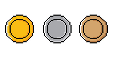 vector set of award medals in pixel art 