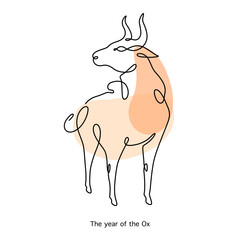 Ox Chinese Zodiac Sign in minimal line art style
