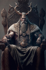 Nordic person sitting in a throne