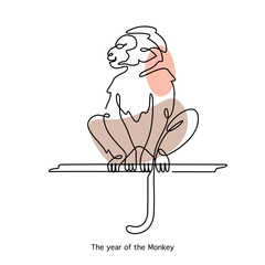 Monkey Chinese Zodiac Sign in minimal line art style