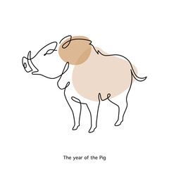 Pig Chinese Zodiac Sign in minimal line art style