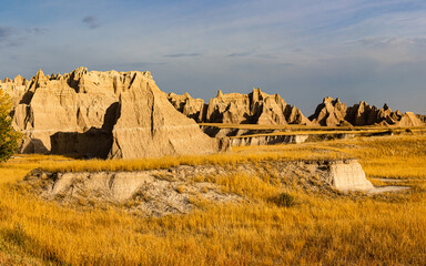 Ridgeline of Eroded Peaks on The Castle Trail,  Badlands National Park, South Dakota, USA
