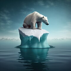 Fototapeta na wymiar Polar bear on the last island because of the global warming.
