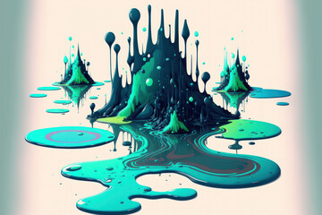 water with paint puddles. the process of dye in water dissolving. water contamination originality in concept art. Generative AI