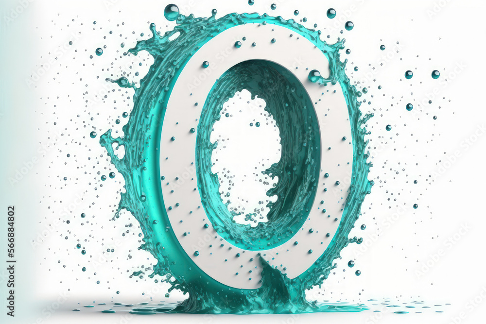 Poster water splashes form the number 0 and are isolated on a white background. generative ai