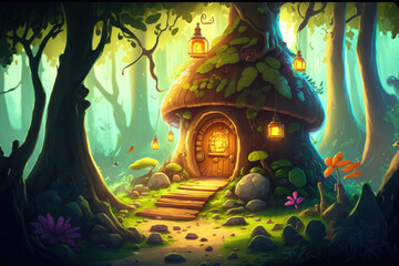 Video game's digital CG art, concept illustration, realistic cartoon style background Forest Treasure. Generative AI