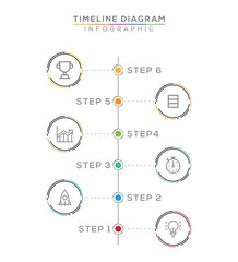 Infographic template for business. 6 Steps Modern Timeline diagram calendar with vertical topics and circles, presentation vector infographic.