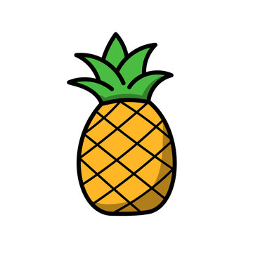 Pineapple vector illustration with colorful hand-drawn style isolated on white background
