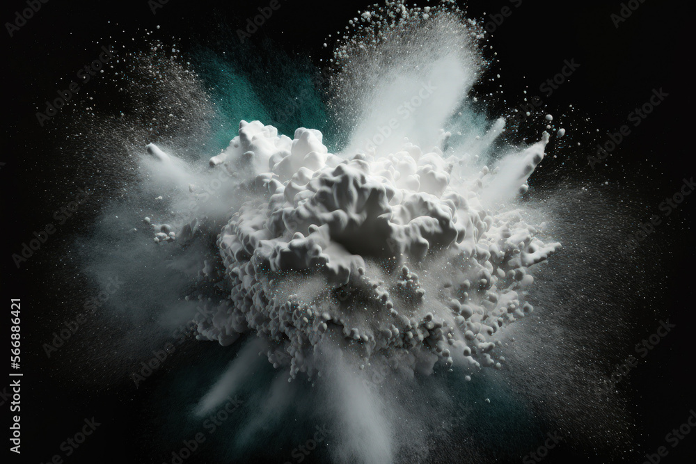 Poster white powder explosion isolated on a dark background. background with abstract colors. generative ai