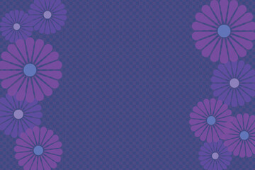 Fototapeta na wymiar Blue checkered background with purple flowers frame on both sides with copy space