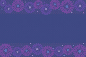 Purple flowers checkered frame on a purple background with copy space
