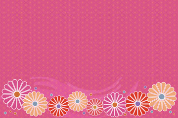 Pink flowers frame and abstract leaves on a Japanese traditional checkered paper with copy space