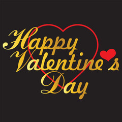 vector graphic of the word happy valentines day gold with a red heart symbol