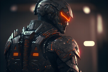 Sci-fi Future soldier, future space marine power realistic illustration. Generative AI