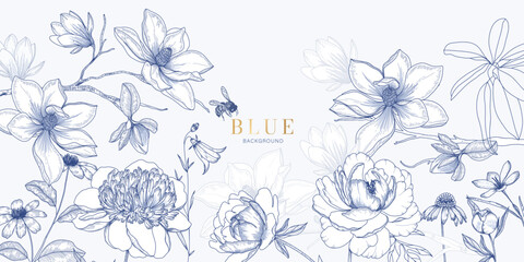 Luxury Navy blue flower background vector decorate wall art - 566888684
