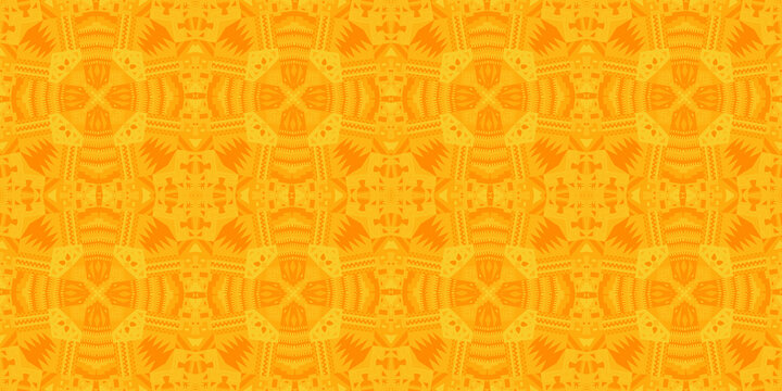 Geometric African pattern ; colorful, textured and seamless background ; golden yellow and orange colors ; high définition (HD format) ; illustration