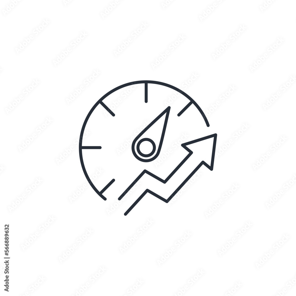 Poster accelerator and up arrow. advance. vector linear icon isolated on white background.