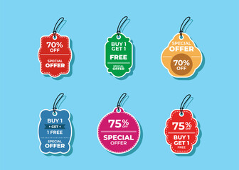 Sale horizontal labels and price tag, selling card and discount sticker. Best offer vector templates on a light background