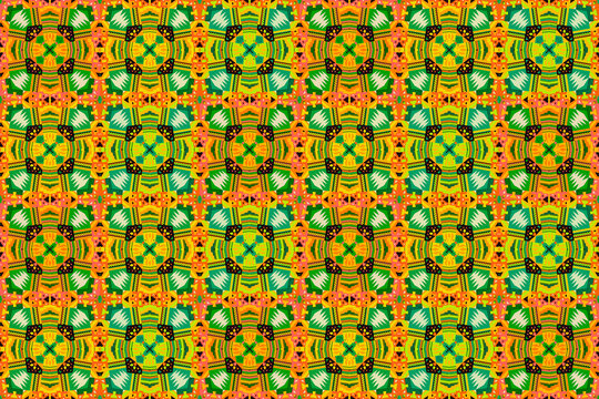 Colorful and seamless African pattern. Green, orange and golden yellow colors. High définition (HD format). Illustration