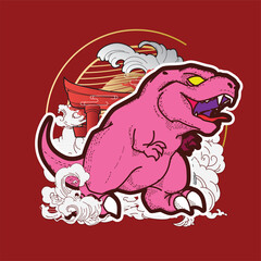 dino illustration with japanese style for kaijune event, notebook, logo