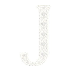 Beautiful floral lace alphabet set in uppercase and lowercase letters, off white color, isolated with transparent backgrounc. 