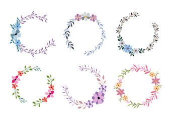 Set of six watercolor flower frame on white Background