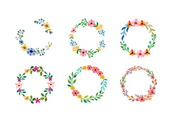 Set of six watercolor flower frame on white Background