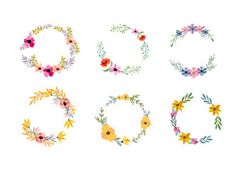 Set of six watercolor flower frame on white Background