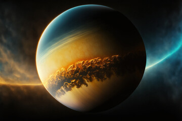 Titan Planet View from Space, Titan Moon of Saturn, Isolated Decoration on Black Background, Solar System Wallpaper, Banner with Dark Background, Computer Generated Illustration. Generative AI