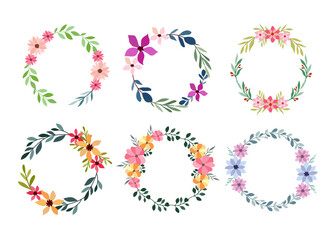 Set of six watercolor flower frame on white Background