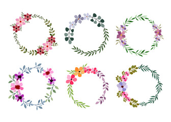 Set of six watercolor flower frame on white Background