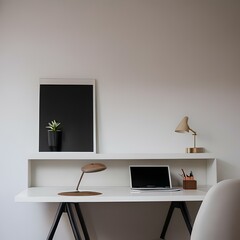 Minimalist office space with a clean white desk and a single potted plant3, Generative AI