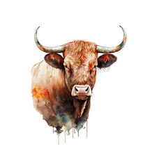 Ox head. An artistic, color, realistic portrait of an ox isolated on a white background Generative AI