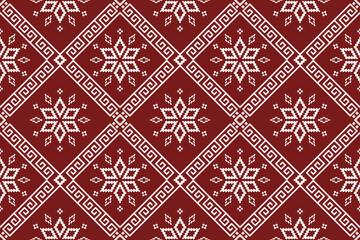 Red traditional ethnic pattern paisley flower Ikat background abstract Aztec African Indonesian Indian seamless pattern for fabric print cloth dress carpet curtains and sarong