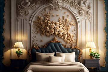 luxury bed room  interior classic decorations background Flowers, Generative AI