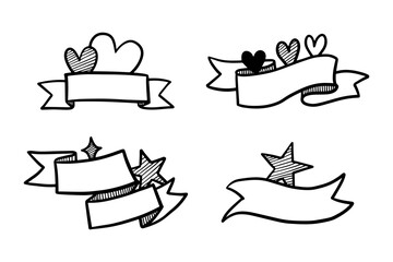 Black and White Ink Ribbons. Hand made Vector Objects for Design.