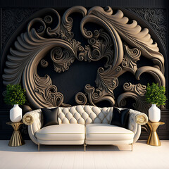 living room interior with sofa wallpaper for home interior classic decoration background, design, Generative AI