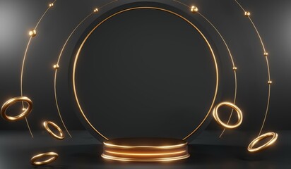 3D rendering of black and gold mockup background for black friday product on mockup