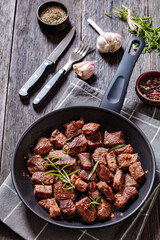seared juicy new york strip steak bites