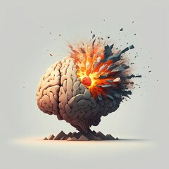 Concept art of a human brain exploding with knowledge and creativity. Generative AI.