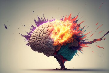 Concept art of a human brain exploding with knowledge and creativity. Generative AI.