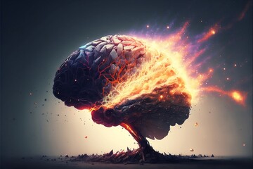 Concept art of a human brain exploding with knowledge and creativity. Generative AI.