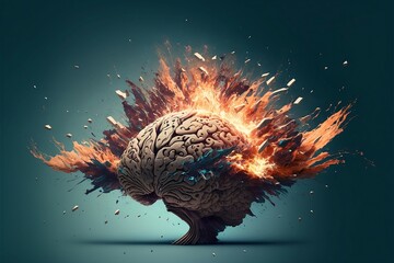 Concept art of a human brain exploding with knowledge and creativity. Generative AI.