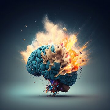 Concept art of a human brain exploding with knowledge and creativity. Generative AI.